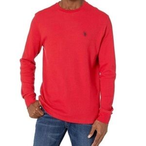 Polo Ralph Lauren Red Waffle Knit Ling Sleeve Top Shirt Men Small Casual